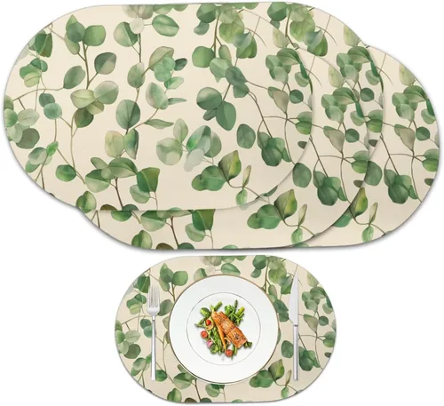 Vista 65 de Blue Flower Dining Table Mats Set of 2 Hummingbird Heat Resistant Placemats Washable and Wipeable Non Slip Place Mat, Waterproof Modern Dining Table