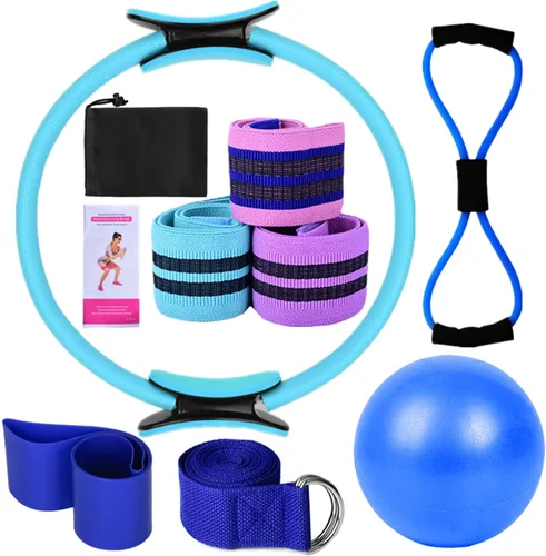 Vista 12 de Karlak Conjuntos de yoga para mujeres, equipo de pilates en casa, anillo mágico de pilates, bandas de botín para entrenamiento de glúteos, pelota