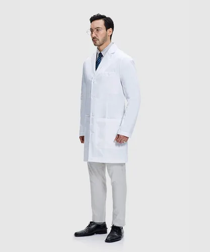 Vista 3 de Dr. James Abrigo de laboratorio de calidad para hombre, ajuste a medida, bolsillos para tableta de smartphone, 38 pulgadas
