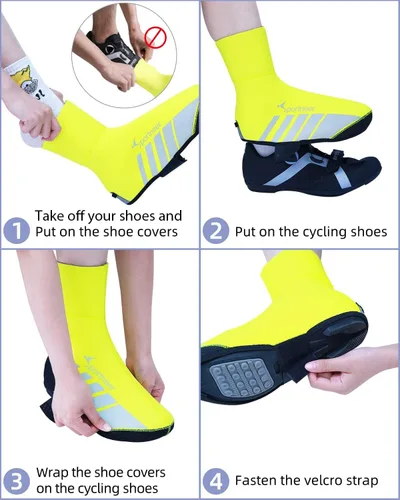 Vista 5 de Sportneer Fundas para zapatos cilíndricos, calentadores térmicos de invierno, cubierta de botas, neopreno impermeable y resistente al viento