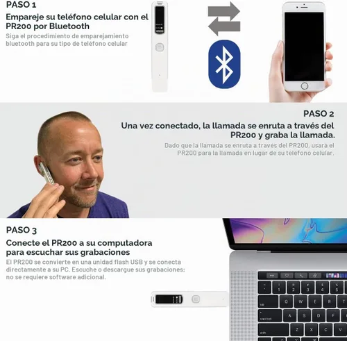 Vista 2 de Dispositivo RecorderGear PR200 de grabación de llamadas de teléfonos celulares iPhone y Android por Bluetooth