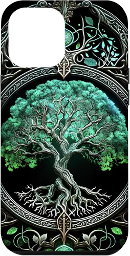 Vista 26 de Tree of Life Yoga Spiritual Celtic Viking Green Black Case for iPhone 17