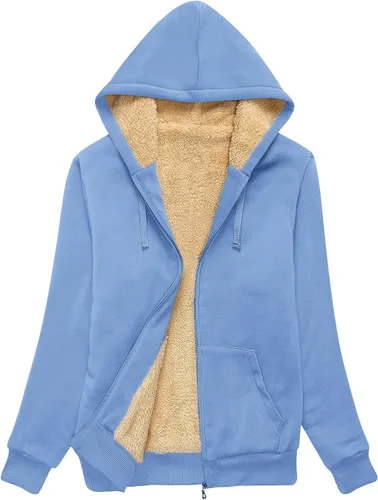 Vista 18 de SWISSWELL - Sudaderas con capucha para mujer, suéter de invierno con forro de vellón, con cremallera completa, forro de sherpa grueso Negro