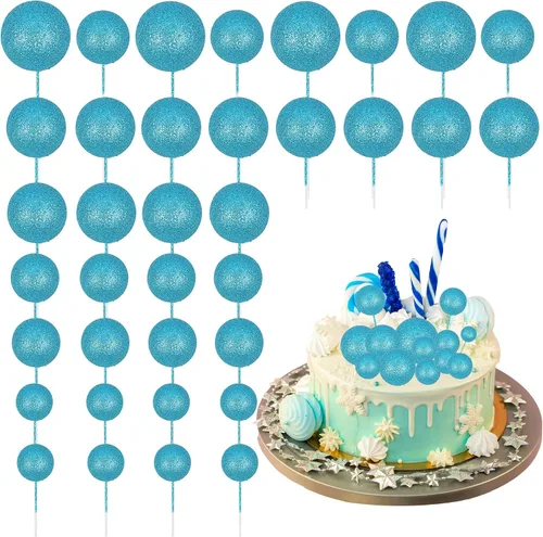 Vista 32 de 30 piezas de mini globo para decoración de tartas, bolas de espuma con purpurina, bolas de perlas de imitación, decoración para tartas, decoración