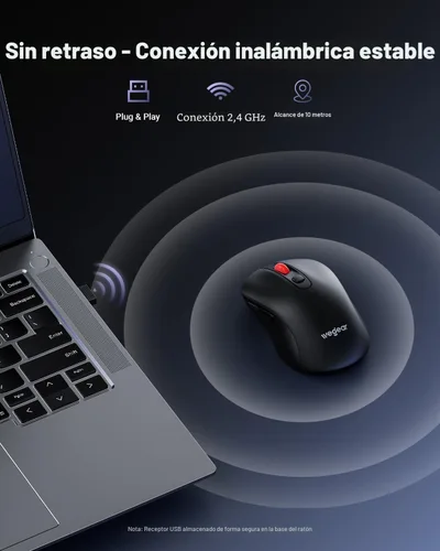 Vista 2 de wegear Mouse inalámbrico USB para computadora portátil, Mac, mouse inalámbrico de 2.4 GHz con 6 botones, 5 niveles ajustables 4000 DPI, mouse óptico