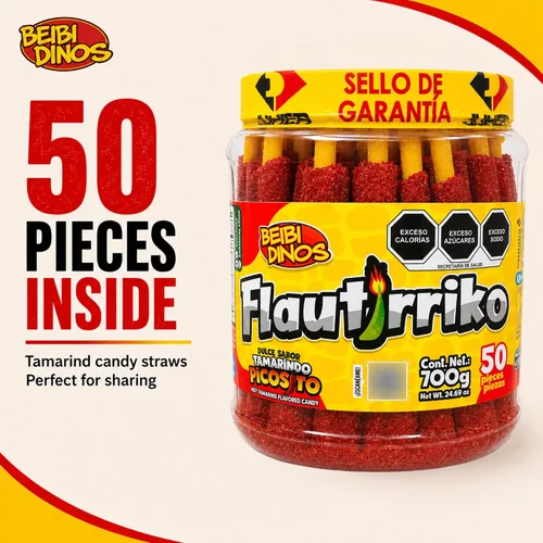 Vista 3 de Flautirriko Tarugos Tamarindo Candy Sticks 50 piezas 19.40 oz Always Fresh