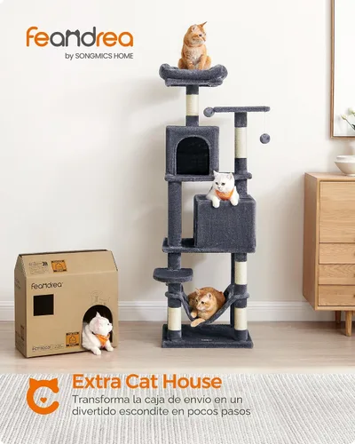 Vista 2 de Feandrea Cat Tree, 59.5-Inch Tall Cat Tower, Multi-Level Condo, Smoky Gray Gris ahumado (Smoky Gray)