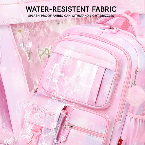 Vista 8 de Tanou Mochila con lonchera para niñas, Rosado, Juego de mochila escolar para niña