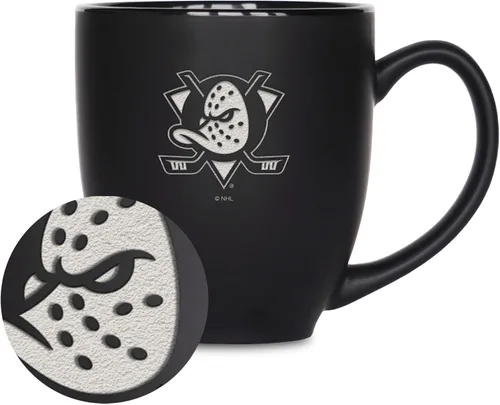 Vista 23 de Rico Industries NHL Hockey - Taza bistró de cerámica negra mate de 15 onzas