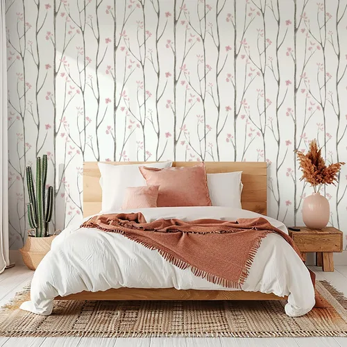 Vista 4 de Timeet - Papel pintado floral blanco y rosa, papel de pared moderno, papel de contacto para despegar y pegar, autoadhesivo, extraíble