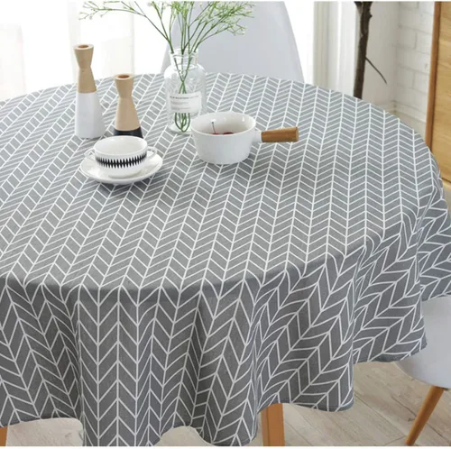 Vista 3 de Mantel redondo de lino de algodón con flecha gris para comedor, cocina, decoración de mesa del hogar, redondo, 48 pulgadas