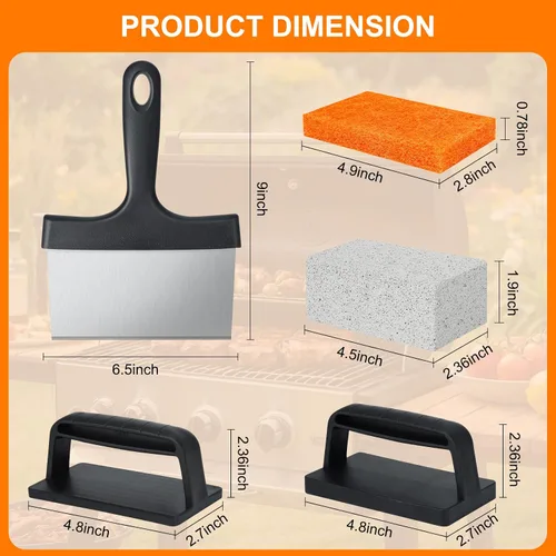 Vista 4 de Kit de limpieza de parrilla compatible con Blackstone - Kit de limpieza de parrilla con ladrillo de parrilla, raspador de plancha y cepillo