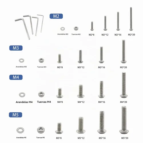 Vista 2 de Kit surtido de 1200 tuercas y pernos, tornillos métricos M2 M3 M4 M5, tornillos de máquina de acero inoxidable 304 con cabeza hexagonal y tuercas