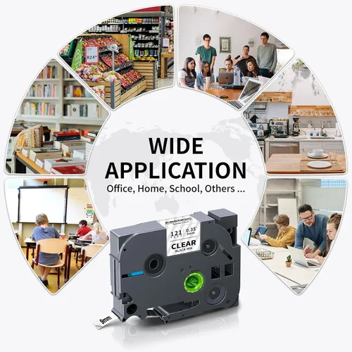 Vista 6 de Absonic Paquete de 4 cintas de etiquetas transparentes de 0.354 in 0.35 pulgadas compatibles con Brother Tze-121 Tze121 TZ-121 P Touch Tze Tz Cinta