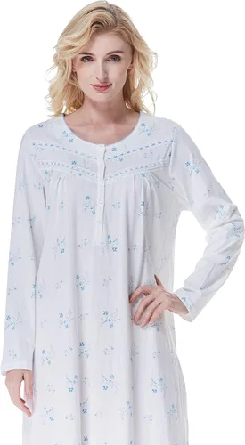 Vista 8 de Keyocean Elegantes camisones para mujer, suaves, 100% algodón, cómodos, ligeros, de manga larga, para mujeres mayores