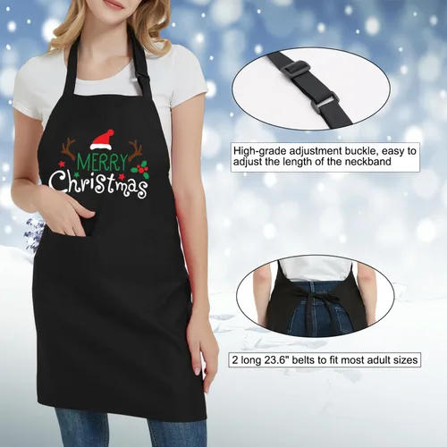 Vista 6 de Divertido delantal de Navidad para mujeres y hombres con 2 bolsillos, delantales de cocina de Navidad, regalo para panaderos, mamá, papá, esposa