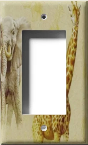 Vista 4 de Placa decorativa de salida - Jirafa y elefante en faros - Receptáculo doble dúplex