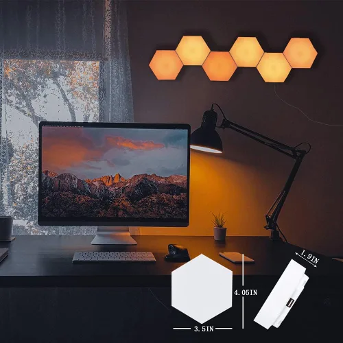 Vista 4 de Luces hexagonales, luces de pared hexagonales RGB con control remoto, paneles de pared hexagonales inteligentes, luces de pared LED conmovedoras
