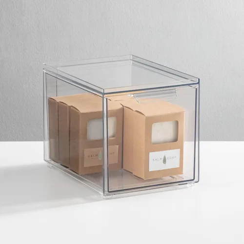 Vista 3 de mDesign Almacenamiento de baño apilable de plástico con cajón organizador extraíble para gabinete, tocador, estante, armario, armario u organización
