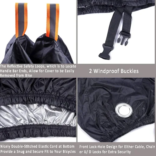 Vista 4 de Funda impermeable para bicicleta de alta densidad para 1 o 2 bicicletas 210D Lightweight Durable, UV Resistant Dustproof, Mountain Road Bike Ebike