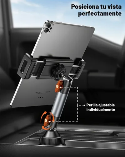 Vista 2 de A2C Soporte para iPad para portavasos de coche, brazo Tri-Pivot de aleación de aluminio de 5.5" Heavy-Duty Tablet Mount for Car Truck, Road Trip