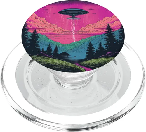 Vista 8 de Retro Alien Abduction Synthwave Ufo PopSockets intercambiables PopGrip