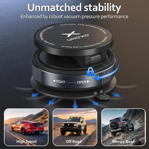 Vista 6 de Soporte magnético de teléfono al vacío para tu auto ajustable de 360° de 96 libras con ventosa ultra soporte para teléfono celular MagSafe