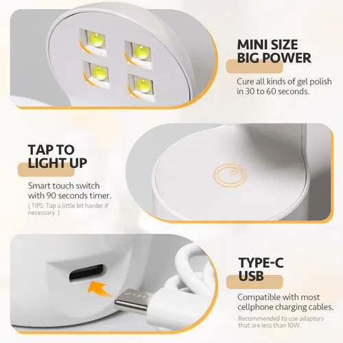 Vista 3 de GAOY Mini Luz UV para Uñas de Gel, Pequeña Luz de Curado, Lámpara de Uñas LED en Forma de Cáscara de Huevo, Curado Rápido, Blanco Portable Travel
