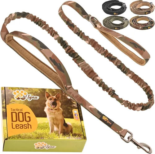 Vista 8 de ADITYNA Correa táctica elástica para perro de 6 pies - 7.5 pies – Correa de absorción de golpes con 2 asas acolchadas, cierre de metal, cinturón