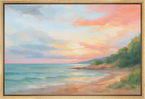 Vista 51 de SIGNFORD Lienzo Enmarcado Impresión Arte de Pared Océano Pastel Luz del Sol Puesta de Sol Horizonte Naturaleza Vida Silvestre Ilustraciones Arte