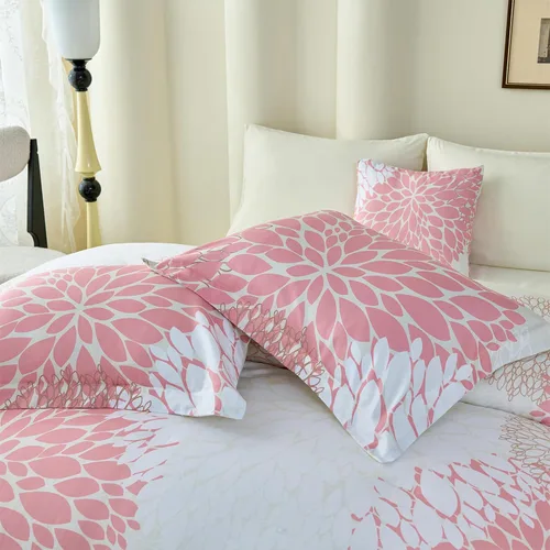 Vista 6 de Koniroom 6-Piece Pink Comforter Set Twin Size - Reversible Beige White Flower Bed in a Bag with Sheets, Pillowcases, Shams, and Decorative Pillow