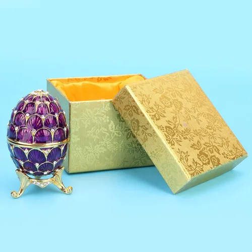 Vista 3 de TOPINCN Caja de almacenamiento de joyería, huevo de Pascua esmaltado de aleación de zinc, organizador de joyas, caja de baratijas, decoración