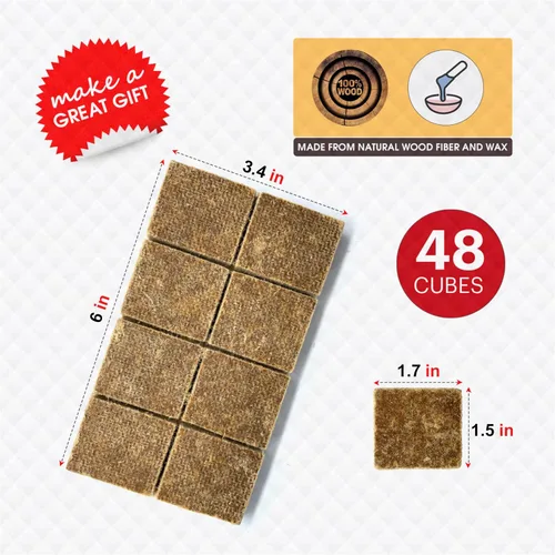 Vista 3 de Dextreme Paquete de 144/48 cubos de iniciación de fuego naturales para fogatas, carbón, barbacoa, parrilla, chimenea, estufas de leña, ahumadores