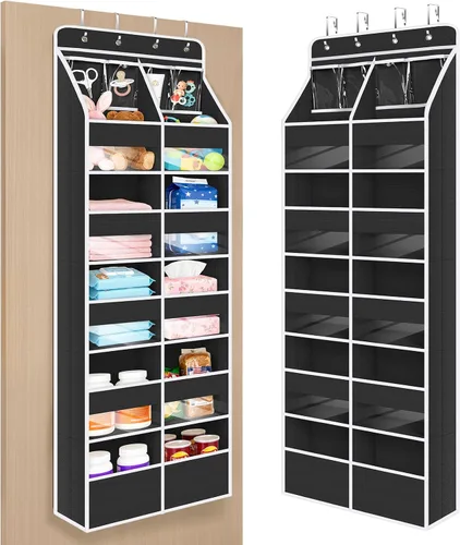 Vista 22 de Univivi Organizador para colgar sobre la puerta con 5 estantes de tela, organizador de almacenamiento para puerta con 4 bolsillos grandes y 3
