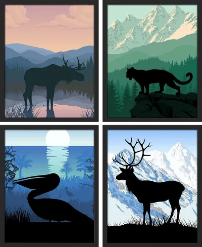 Vista 166 de SIGNWIN Marco de arte de pared de jirafa de safari africano, juego de 4 impresiones coloridas de paisaje, decoración de pared de naturaleza
