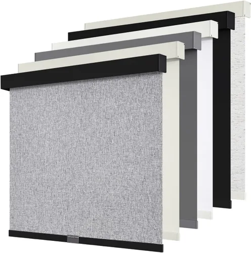 Vista 11 de SUNOFF Persianas Enrollables Opacas Inalámbricas para Ventanas de Parada Libre, Bajar Oscurecimiento de Habitación con Cenefa, Persianas de Tela