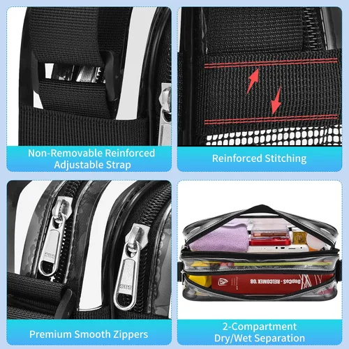 Vista 5 de Mildbeer Clear Messenger Bag – Dry-Wet Compartments Crossbody Bag for Stadium Events, Beach & Pool, Adjustable Strap