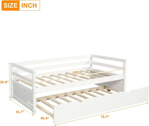 Vista 10 de Merax Sofá cama tamaño individual con nido, marco de sofá cama de madera maciza, color blanco