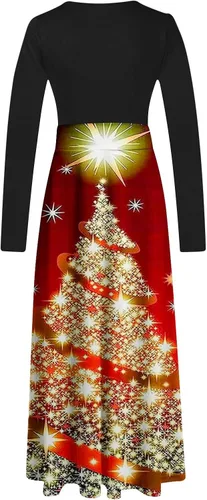 Vista 5 de Vestidos Casuales para las Mujeres 2023 Moda Jacquard Cuello en V Vestidos Manga Larga Cintura Alta Ocio Midi Vestidos