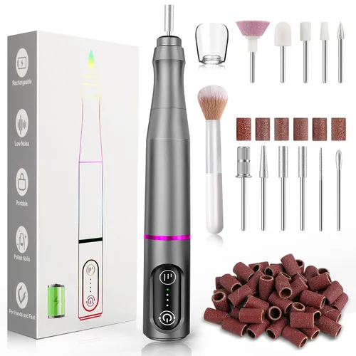 Vista 11 de TUOBEO - Kit de lima de uñas eléctrica para taladro de uñas inalámbrico, juego de archivos electrónicos recargables Negro