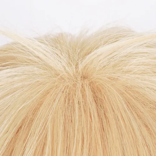 Vista 5 de LABEAUTÉ Peluca corta dorada para niños y hombres, cosplay, unisex, peluca amarilla de anime con flequillo para fiesta de Halloween, peluca de pelo