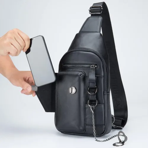 Vista 7 de KPYWZER Mochila de cuero vintage para hombre cruzada hombro pecho mochila de día