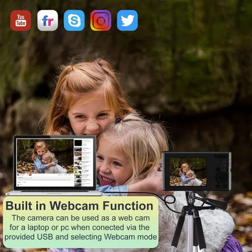 Vista 3 de Cámara digital compacta de 44 MP para apuntar y disparar con tarjeta SD de 32 GB, zoom digital 16X, cámara para niños de 2.4 pulgadas, cámara
