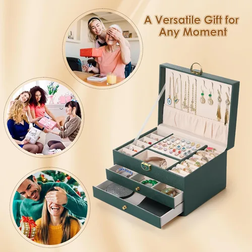 Vista 8 de Joyero de 3 capas, organizador de joyas con cajón organizador de joyas, grandes cajas de joyería y organizador con organizador de aretes