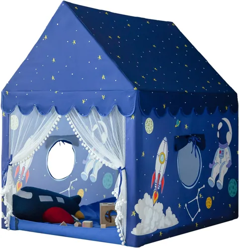 Vista 14 de Tienda de campaña para niños con doble puerta castillo de juegos para niños - Beige Kids Tent with Mat, Two Doors Fantasy Adventure Play House for