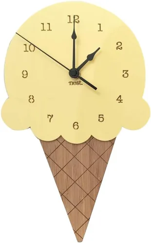Vista 7 de AkoMatial Reloj de pared silencioso con forma de helado de madera, sala de estar, oficina, decoración de dormitorio para niños