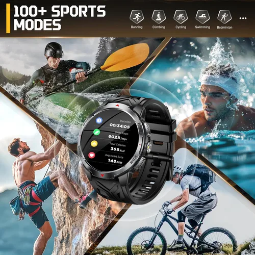 Vista 16 de Reloj inteligente militar para hombres con batería de 1100 mAh/linterna LED