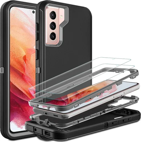 Vista 8 de Funda para Galaxy S21, S21 con protector de pantalla de TPU flexible autorreparable [2 unidades], funda de protección 3 en 1 resistente para Samsung