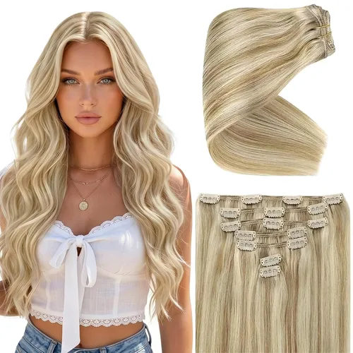Vista 49 de Ve Sunny Extensiones de cabello clip-in de cabello humano real con reflejos, extensiones de cabello con clip para cabello corto, marrón oscuro