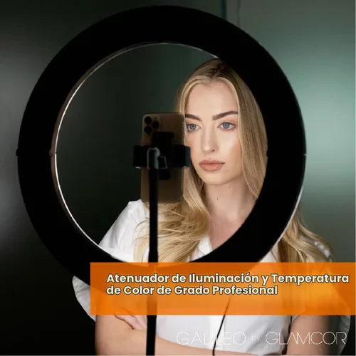 Vista 4 de GLAMCOR Galileo Pro Kit: anillo de luz plegable con soporte, anillo de luz portátil para creador de contenido del teléfono con función Bluetooth